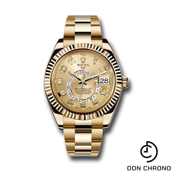 Rolex Yellow Gold Sky-Dweller Watch - Champagne Sunray Arabic Dial - Oyster Bracelet - 326938 ch