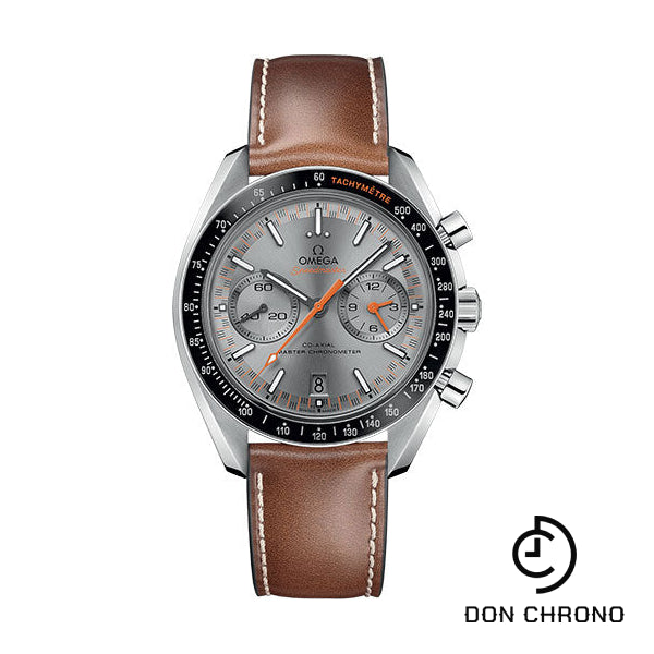Omega Speedmaster Racing Co-Axial Master Chronograph Watch - 44.25 mm Steel Case - Black Ceramic Bezel - Sun Brushed Grey Dial - Brown Leather Strap - 329.32.44.51.06.001