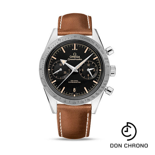 Omega Speedmaster '57 Omega Co-Axial Chronograph Watch - 41.5 mm Steel Case - Brushed Bezel - Black Dial - Brown Leather Strap - 331.12.42.51.01.002
