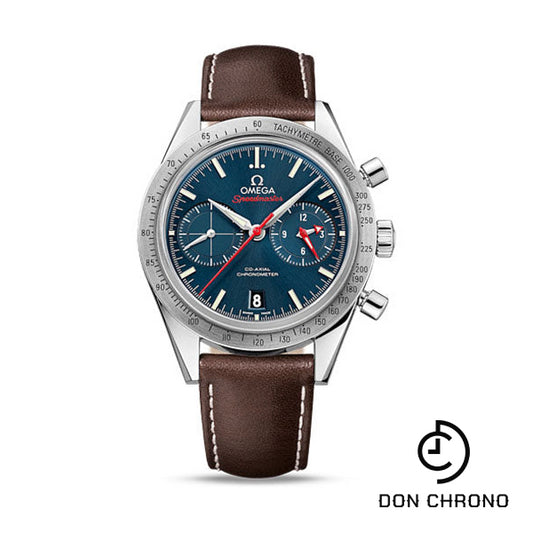 Omega Speedmaster '57 Omega Co-Axial Chronograph Watch - 41.5 mm Steel Case - Brushed Bezel - Blue Dial - Brown Leather Strap - 331.12.42.51.03.001