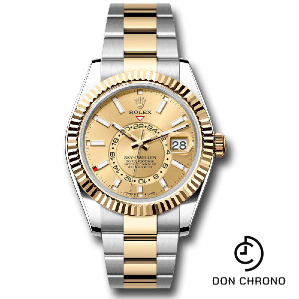 Rolex Yellow Rolesor Sky-Dweller Watch - Fluted Ring Command Bezel - Champagne Index Dial - Oyster Bracelet - 336933 chio