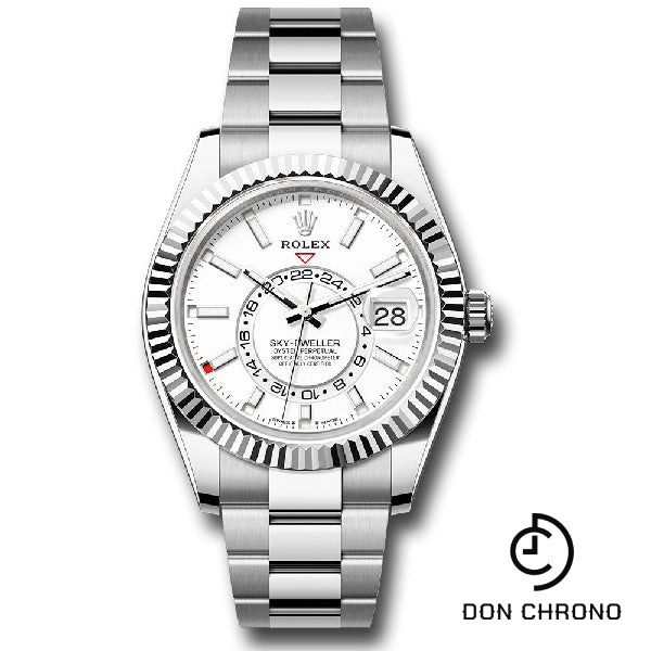 Rolex White Rolesor Sky-Dweller Watch - Fluted Ring Command Bezel - White Index Dial - Oyster Bracelet - 336934 wio