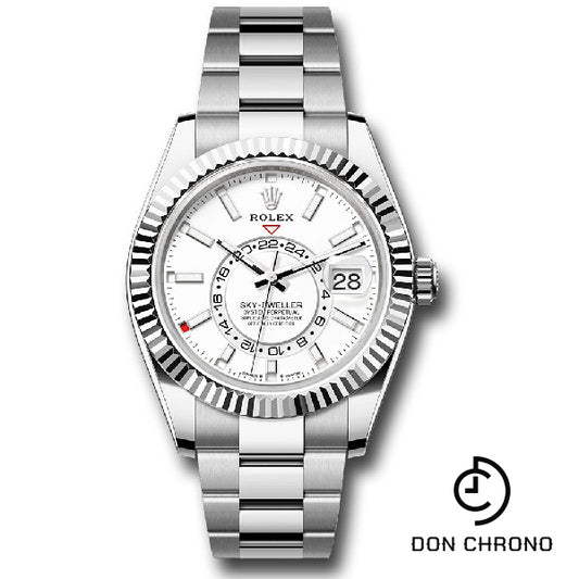 Rolex White Rolesor Sky-Dweller Watch - Fluted Ring Command Bezel - White Index Dial - Oyster Bracelet - 336934 wio