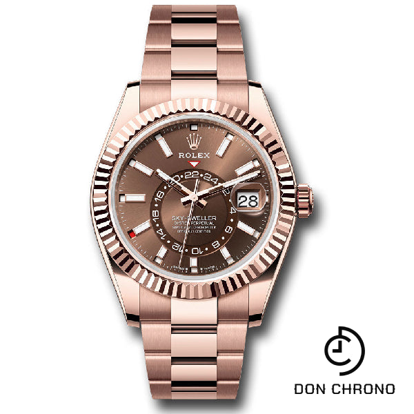 Rolex Everose Gold Sky-Dweller Watch - Fluted Ring Command Bezel - Chocolate Index Dial - Oyster Bracelet - 336935 chio