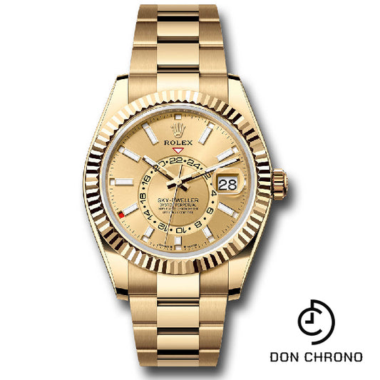Rolex Yellow Gold Sky-Dweller Watch - Fluted Ring Command Bezel - Champagne Index Dial - Oyster Bracelet - 336938 chio