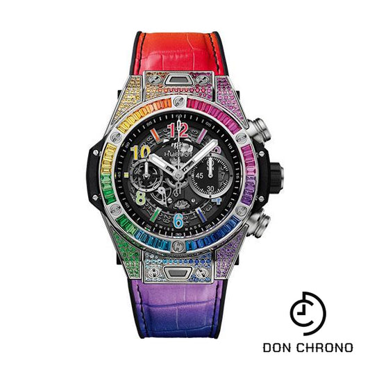 Hublot Big Bang Unico Titanium Rainbow Watch - 45 mm - Black Skeleton Dial - Black Rubber and Multicolored Leather Strap-411.NX.1117.LR.0999