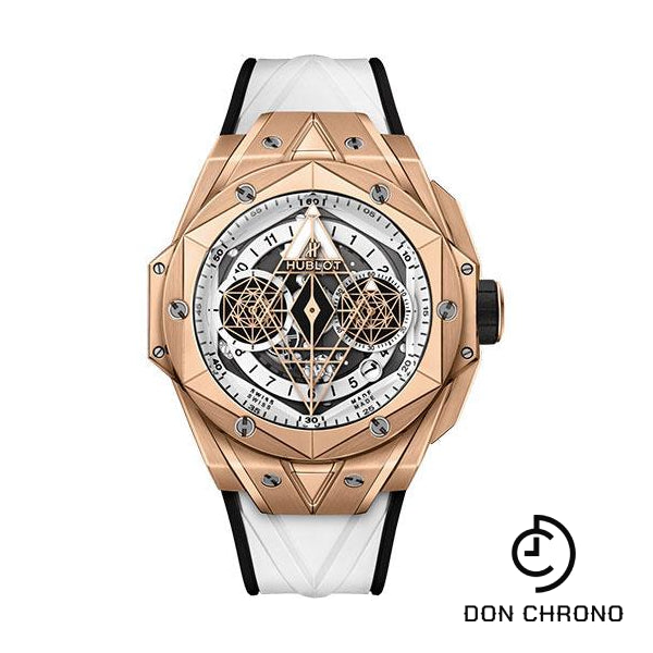 Hublot Big Bang Sang Bleu II King Gold White Watch - 45 mm - White Skeleton Dial - White and Black Rubber Strap-418.OX.2001.RX.MXM20