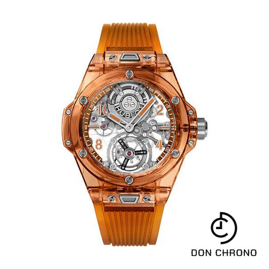 Hublot Big Bang Tourbillon Automatic Orange Sapphire Watch - 45 mm - Sapphire Dial - Transparent Orange Rubber Strap-419.JO.0120.RT