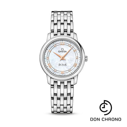 Omega De Ville Prestige Quartz Watch - 27.4 mm Steel Case - White Diamond Dial - 424.10.27.60.55.001