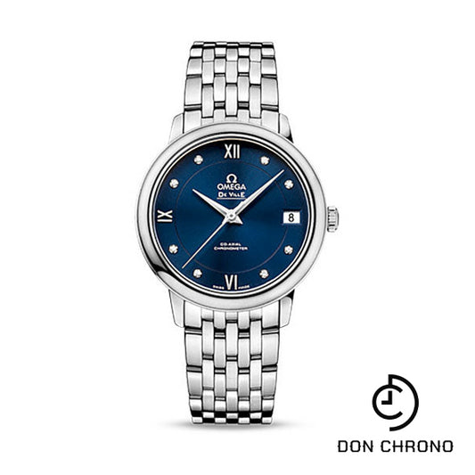 Omega De Ville Prestige Co-Axial Watch - 32.7 mm Steel Case - Blue Diamond Dial - 424.10.33.20.53.001