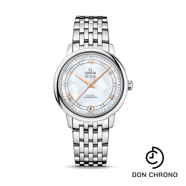 Omega De Ville Prestige Co-Axial Watch - 32.7 mm Steel Case - White Diamond Dial - 424.10.33.20.55.002