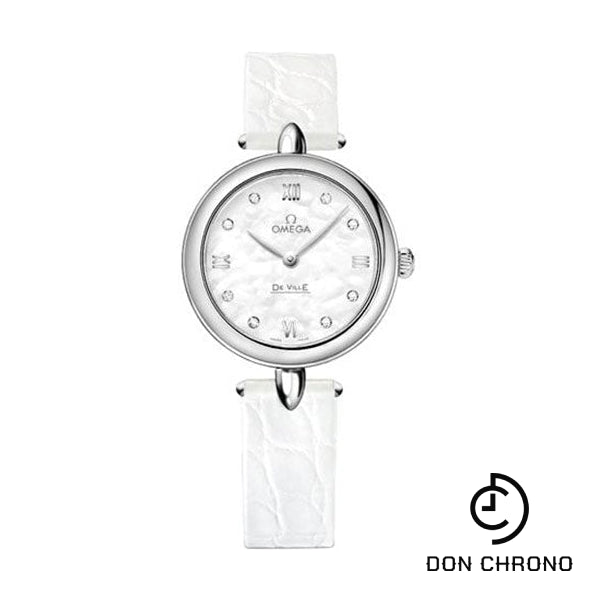 Omega De Ville Prestige Quartz Dewdrop Watch - 27.4 mm Steel Case - Mother-Of-Pearl Dial - Leather Strap - 424.13.27.60.55.001