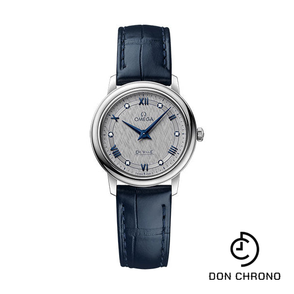 Omega De Ville Prestige Quartz Watch - 27.4 mm Steel Case - Grey Dial - Blue Leather Strap - 424.13.27.60.56.001