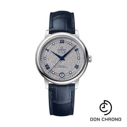 Omega De Ville Prestige Co-Axial Watch - 32.7 mm Steel Case - Grey Dial - Blue Leather Strap - 424.13.33.20.56.002