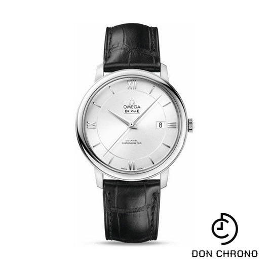 Omega De Ville Prestige Co-Axial Watch - 39.5 mm Steel Case - Silver Dial - Black Leather Strap - 424.13.40.20.02.001