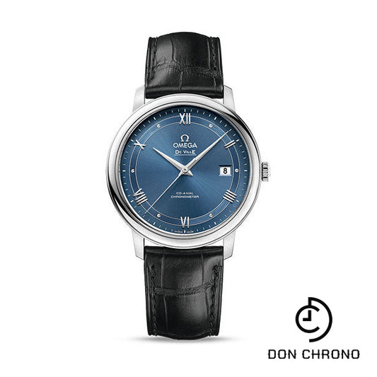 Omega De Ville Prestige Co-Axial Watch - 39.5 mm Steel Case - Blue Dial - Black Leather Strap - 424.13.40.20.03.002