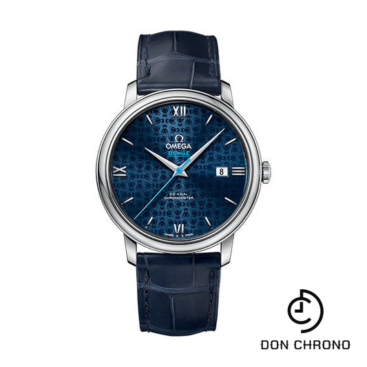 Omega De Ville Prestige Co-Axial Orbis Watch - 39.5 mm Steel Case - Blue Dial - Blue Leather Strap - 424.13.40.20.03.003