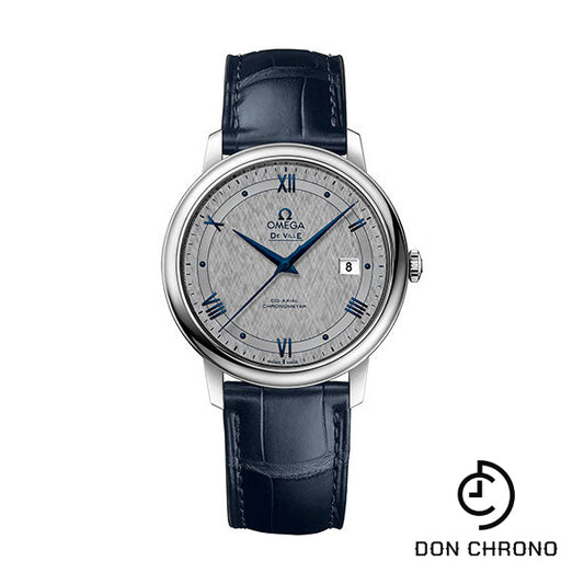 Omega De Ville Prestige Co-Axial Watch - 39.5 mm Steel Case - Grey Dial - Blue Leather Strap - 424.13.40.20.06.002