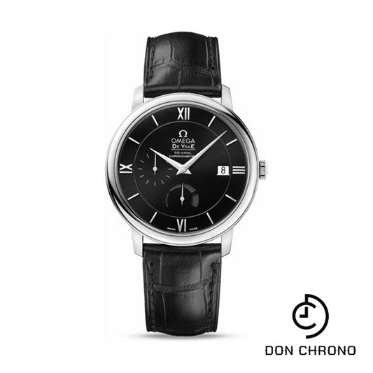 Omega De Ville Prestige Power Reserver Co-Axial Watch - 39.5 mm Steel Case - Black Dial - Black Leather Strap - 424.13.40.21.01.001