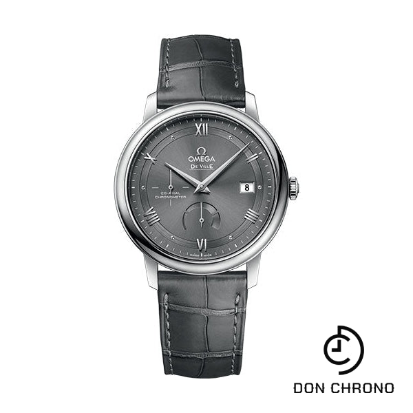 Omega De Ville Prestige Co-Axial Power Reserve Watch - 39.5 mm Steel Case - Grey Dial - Grey Leather Strap - 424.13.40.21.06.001