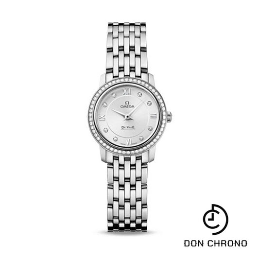 Omega De Ville Prestige Quartz Watch - 24.4 mm Steel Case - Diamond Bezel - Silver Diamond Dial - 424.15.24.60.52.001