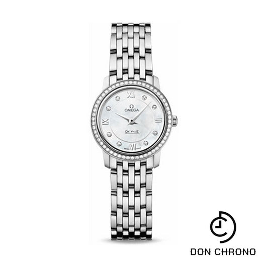 Omega De Ville Prestige Quartz Watch - 24.4 mm Steel Case - Diamond Bezel - Mother-Of-Pearl Diamond Dial - 424.15.24.60.55.001