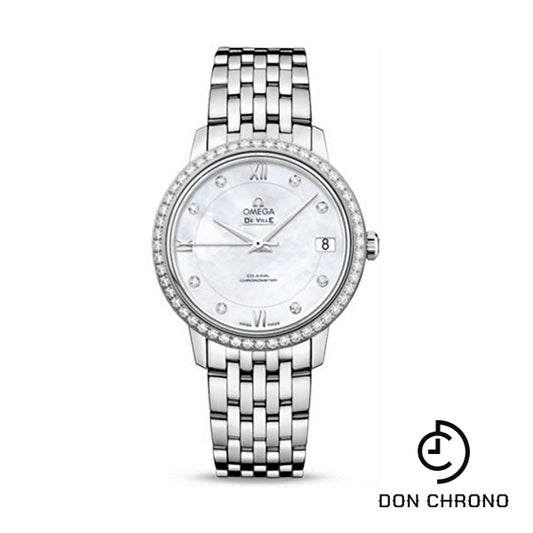 Omega De Ville Prestige Co-Axial Watch - 32.7 mm Steel Case - Diamond Bezel - Mother-Of-Pearl Diamond Dial - 424.15.33.20.55.001