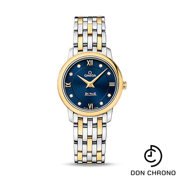 Omega De Ville Prestige Quartz Watch - 27.4 mm Steel Case - 18K Yellow Gold Bezel - Blue Diamond Dial - Yellow Gold-Steel Bracelet - 424.20.27.60.53.002