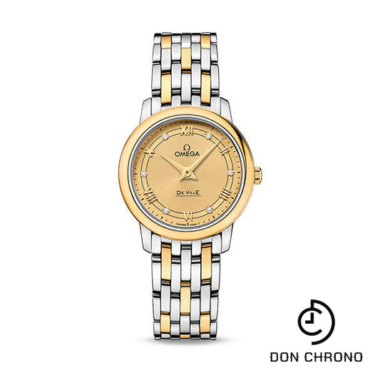 Omega De Ville Prestige Quartz Watch - 27.4 mm Steel Case - Champagne Diamond Dial - Steel And Yellow Gold Bracelet - 424.20.27.60.58.003