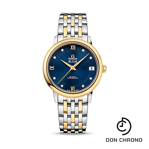 Omega De Ville Prestige Co-Axial Watch - 32.7 mm Steel Case - 18K Yellow Gold Bezel - Blue Diamond Dial - Yellow Gold-Steel Bracelet - 424.20.33.20.53.002