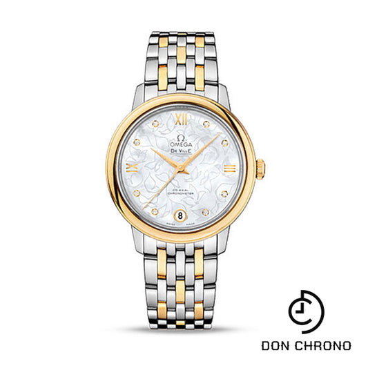 Omega De Ville Prestige Co-Axial Watch - 32.7 mm Steel Case - Yellow Gold Bezel - Mother-Of-Pearl Dial - Yellow Gold-Steel Bracelet - 424.20.33.20.55.002