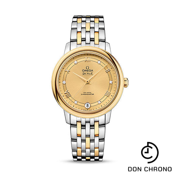 Omega De Ville Prestige Co-Axial Watch - 32.7 mm Steel Case - Yellow Gold Bezel - Champagne Diamond Dial - Steel And Yellow Gold Bracelet - 424.20.33.20.58.002