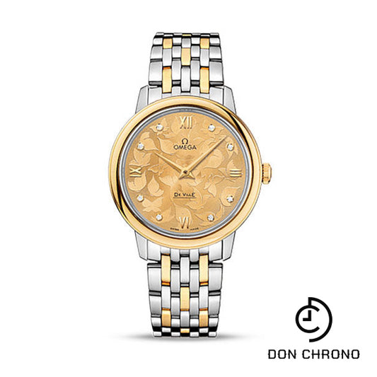 Omega De Ville Prestige Quartz Watch - 32.7 mm Steel Case - Yellow Gold Bezel - Champagne Diamond Dial - Steel And Yellow Gold Bracelet - 424.20.33.60.58.001