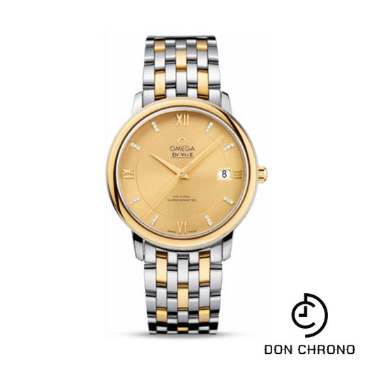 Omega De Ville Prestige Co-Axial Watch - 36.8 mm Steel And Yellow Gold Case - Champagne Diamond Dial - 424.20.37.20.58.001