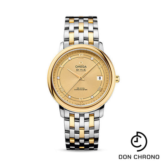 Omega De Ville Prestige Co-Axial Watch - 36.8 mm Steel Case - Yellow Gold Bezel - Champagne Diamond Dial - Steel And Yellow Gold Bracelet - 424.20.37.20.58.002