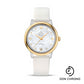 Omega De Ville Prestige Co-Axial Watch - 32.7 mm Steel Case - Yellow Gold Bezel - Mother-Of-Pearl Diamond Dial - White Satin-Brushed Leather Strap - 424.22.33.20.55.002