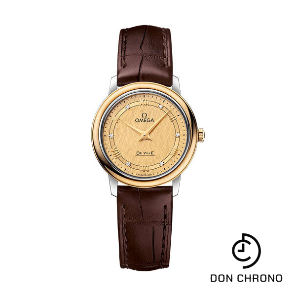 Omega De Ville Prestige Quartz Watch - 27.4 mm Steel And Yellow Gold Case - Champagne Dial - Brown Leather Strap - 424.23.27.60.58.001