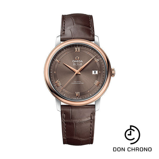 Omega De Ville Prestige Co-Axial Watch - 39.5 mm Steel And Red Gold Case - Chestnut Dial - Brown Leather Strap - 424.23.40.20.13.001