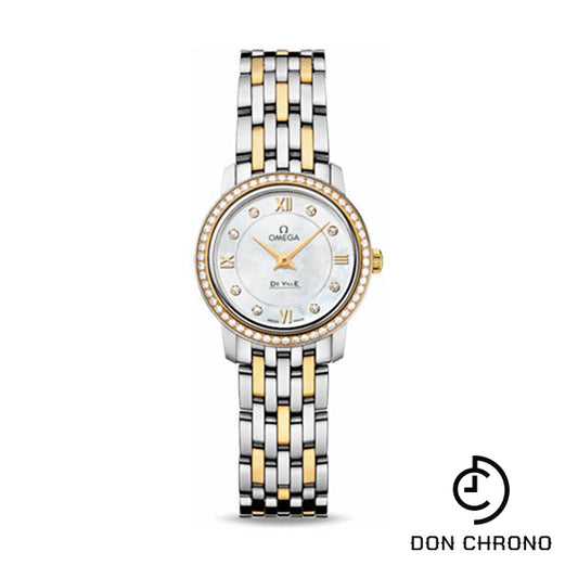 Omega De Ville Prestige Quartz Watch - 24.4 mm Steel And Yellow Gold Case - Diamond Bezel - Mother-Of-Pearl Diamond Dial - 424.25.24.60.55.001