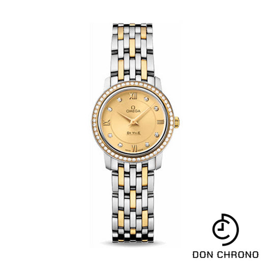 Omega De Ville Prestige Quartz Watch - 24.4 mm Steel And Yellow Gold Case - Diamond Bezel - Champagne Diamond Dial - 424.25.24.60.58.001