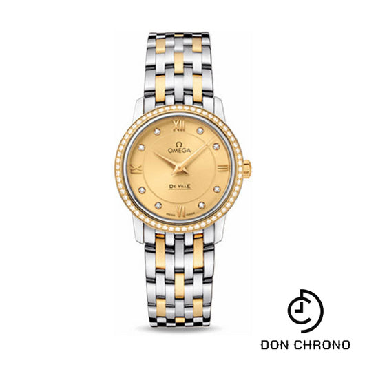 Omega De Ville Prestige Quartz Watch - 27.4 mm Steel And Yellow Gold Case - Diamond Bezel - Champagne Diamond Dial - 424.25.27.60.58.001