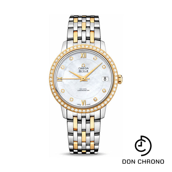 Omega De Ville Prestige Co-Axial Watch - 32.7 mm Steel And Yellow Gold Case - Diamond Bezel - Mother-Of-Pearl Diamond Dial - 424.25.33.20.55.001