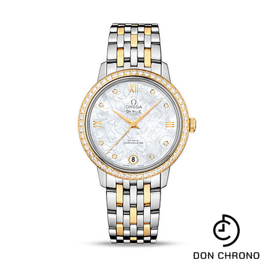 Omega De Ville Prestige Co-Axial Watch - 32.7 mm Steel Case - Diamond-Set Yellow Gold Bezel - Mother-Of-Pearl Diamond Dial - Yellow Gold-Steel Bracelet - 424.25.33.20.55.004