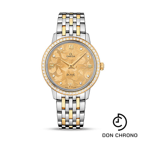 Omega De Ville Prestige Quartz Watch - 32.7 mm Steel Case - Diamond-Set Yellow Gold Bezel - Champagne Diamond Dial - Steel And Yellow Gold Bracelet - 424.25.33.60.58.001