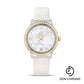 Omega De Ville Prestige Co-Axial Watch - 32.7 mm Steel Case - Diamond-Set Yellow Gold Bezel - Mother-Of-Pearl Diamond Dial - White Satin-Brushed Leather Strap - 424.27.33.20.55.002