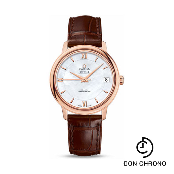 Omega De Ville Prestige Co-Axial Watch - 32.7 mm Red Gold Case - Mother-Of-Pearl Dial - Brown Leather Strap - 424.53.33.20.05.001