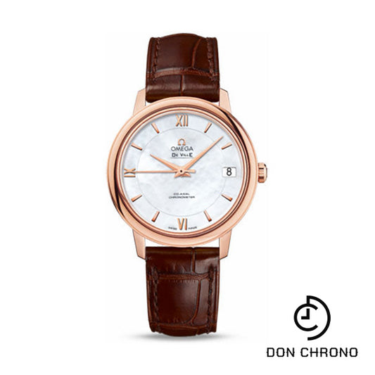 Omega De Ville Prestige Co-Axial Watch - 32.7 mm Red Gold Case - Mother-Of-Pearl Dial - Brown Leather Strap - 424.53.33.20.05.001