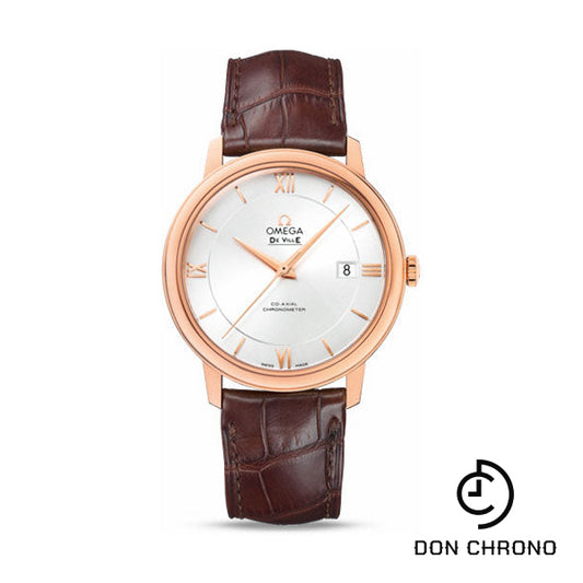 Omega De Ville Prestige Co-Axial Watch - 39.5 mm Red Gold Case - Silver Dial - Brown Leather Strap - 424.53.40.20.02.001