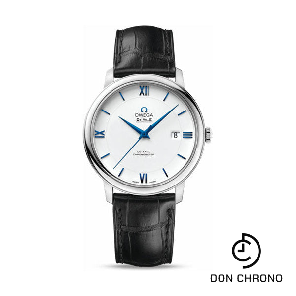 Omega De Ville Prestige Co-Axial Watch - 39.5 mm White Gold Case - White Dial - Black Leather Strap - 424.53.40.20.04.001