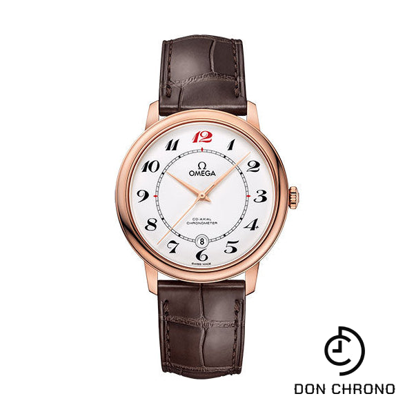 Omega De Ville Prestige Co-Axial De Ville 50th anniversary Watch - 39.5 mm Red Gold Case - White Enamel Dial - Brown Leather Strap - 424.53.40.20.04.004